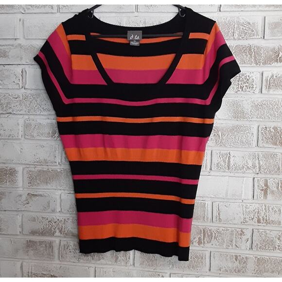 Dots Vibrant Stripe Top sz XL Ribbed Hot Pink Orange Black - Picture 1 of 7